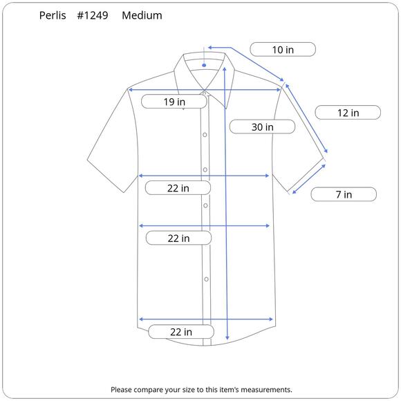 Perlis Seersucker Shirt Men's Medium Short Sleeve Button Down Blue Green Stripes - Picture 13 of 13